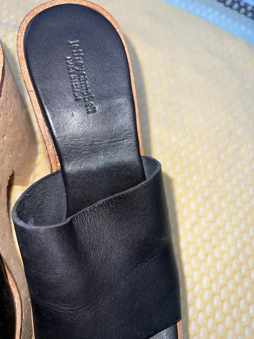 Jeffrey Campbell Black Leather Cork Platform Slide Sandals Size 38